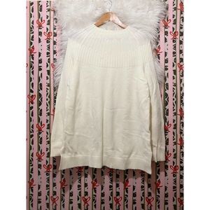 Anthropologie | Mock Turtleneck Cable Knit Cream Sweater Size L
